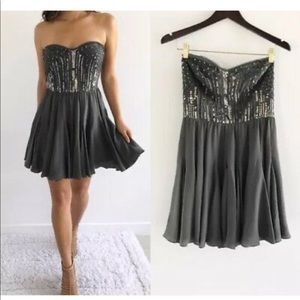 REBECCA TAYLOR grey Sequin Strapless Dress
